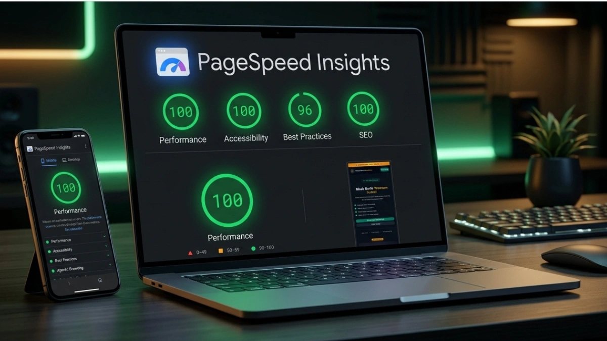 Bukti Skor Google PageSpeed 100 Performance Mockup